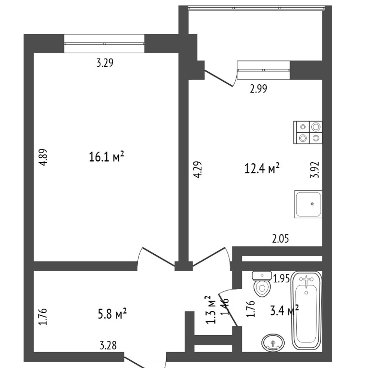 1-комнатная 39.9 м2 в ЖК undefined корпус null этаж 16