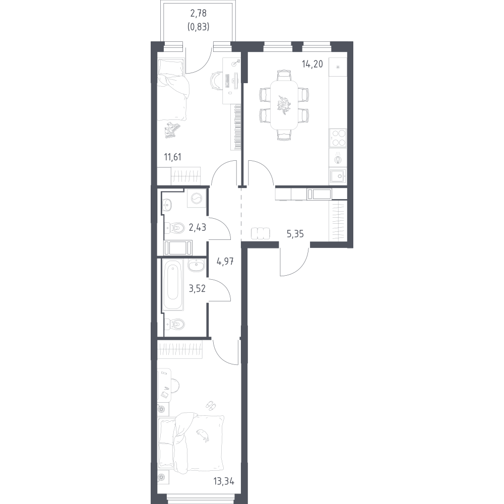 2-комнатная 55 м2 в ЖК Новое Колпино корпус null этаж 4