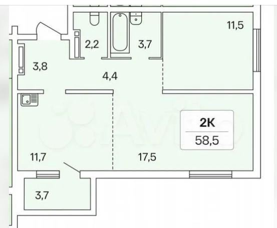 2-комнатная 58.5 м2 в ЖК undefined корпус null этаж 4