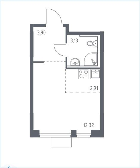 Студия 22.3 м2 в ЖК undefined корпус null этаж 5