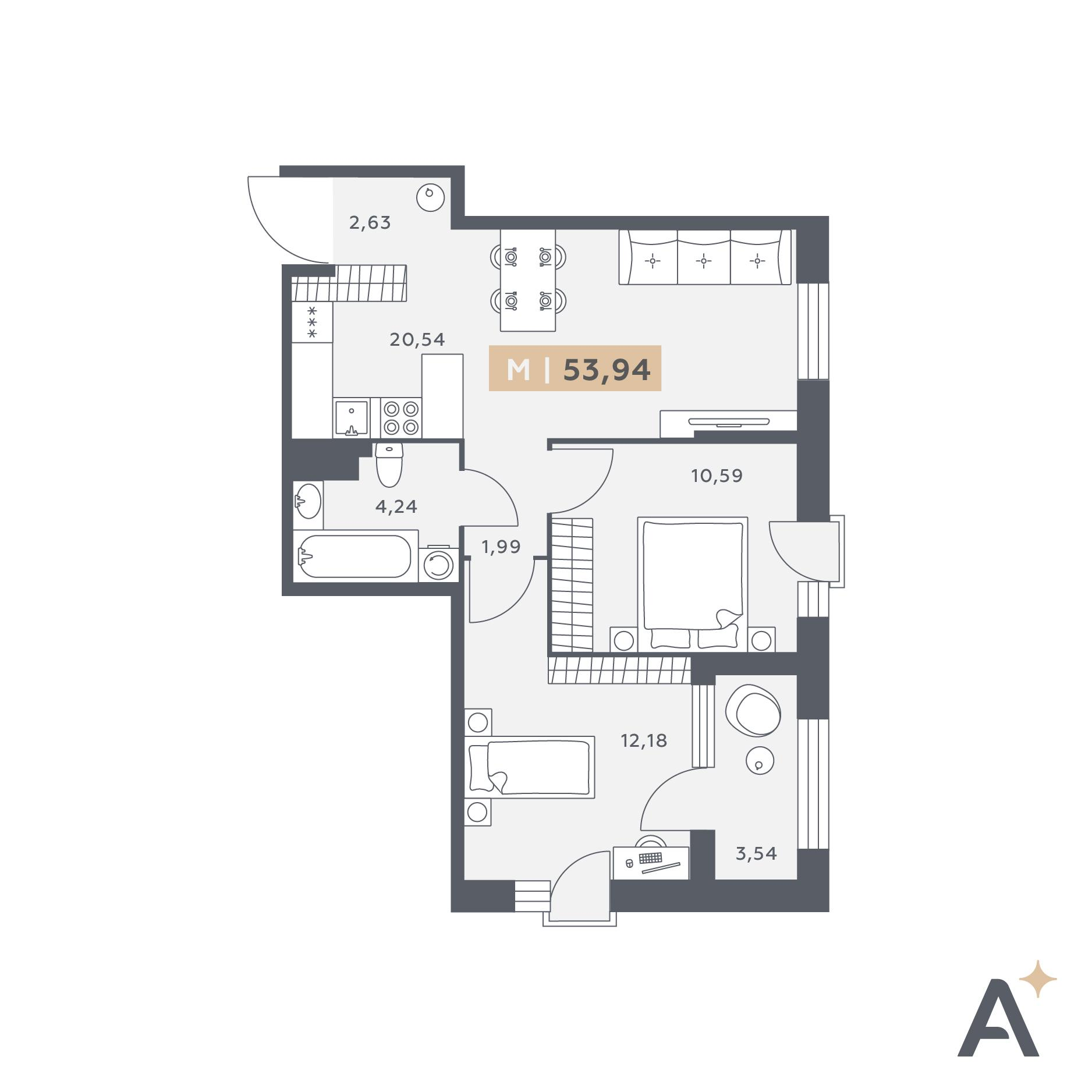 Студия 53 м2 в ЖК ORO by Akvilon корпус null этаж 9