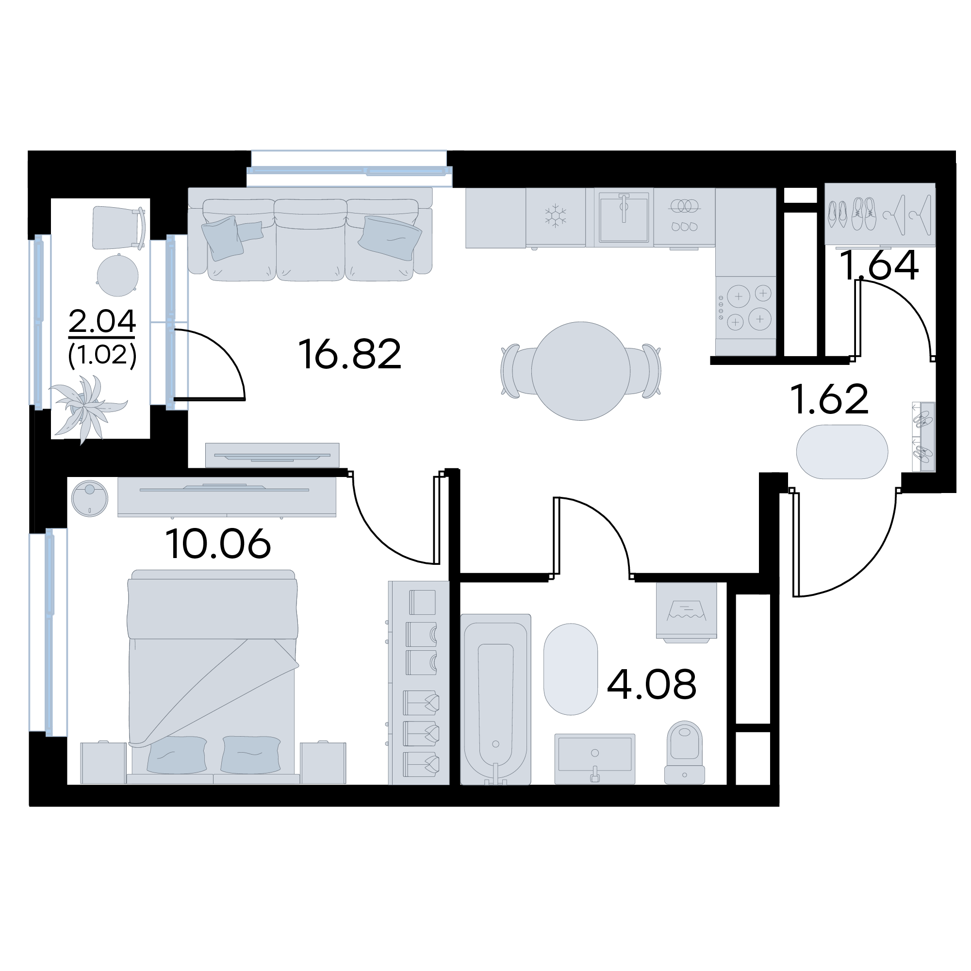 1-комнатная 35 м2 в ЖК GloraX Октябрьский корпус null этаж 16