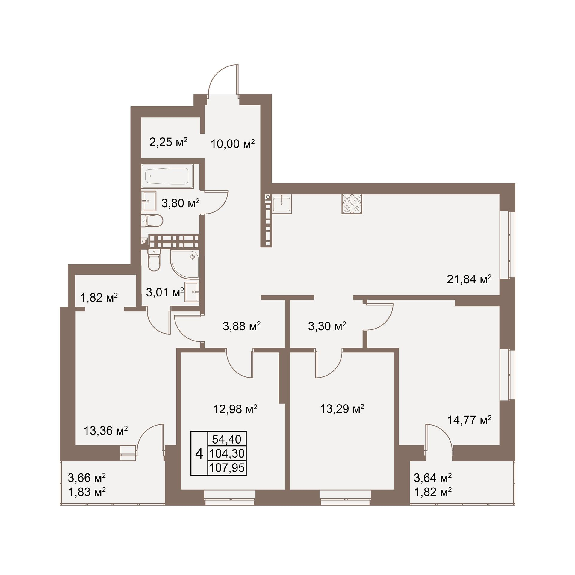 4-комнатная 107 м2 в ЖК Покровский парк корпус null этаж 10