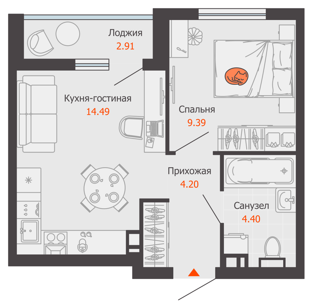 2-комнатная 34 м2 в ЖК Светлые кварталы корпус null этаж 4