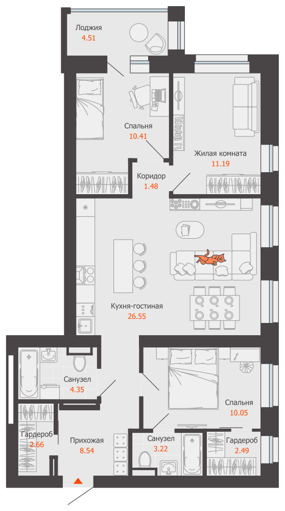 4-комнатная 83 м2 в ЖК ZNAK корпус null этаж 7