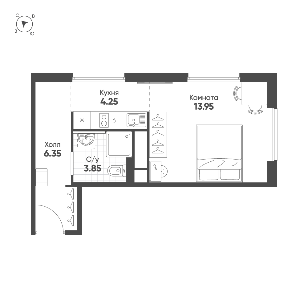 Студия 28 м2 в ЖК АВЕНЮ-АПАРТ ПУЛКОВО корпус null этаж 14