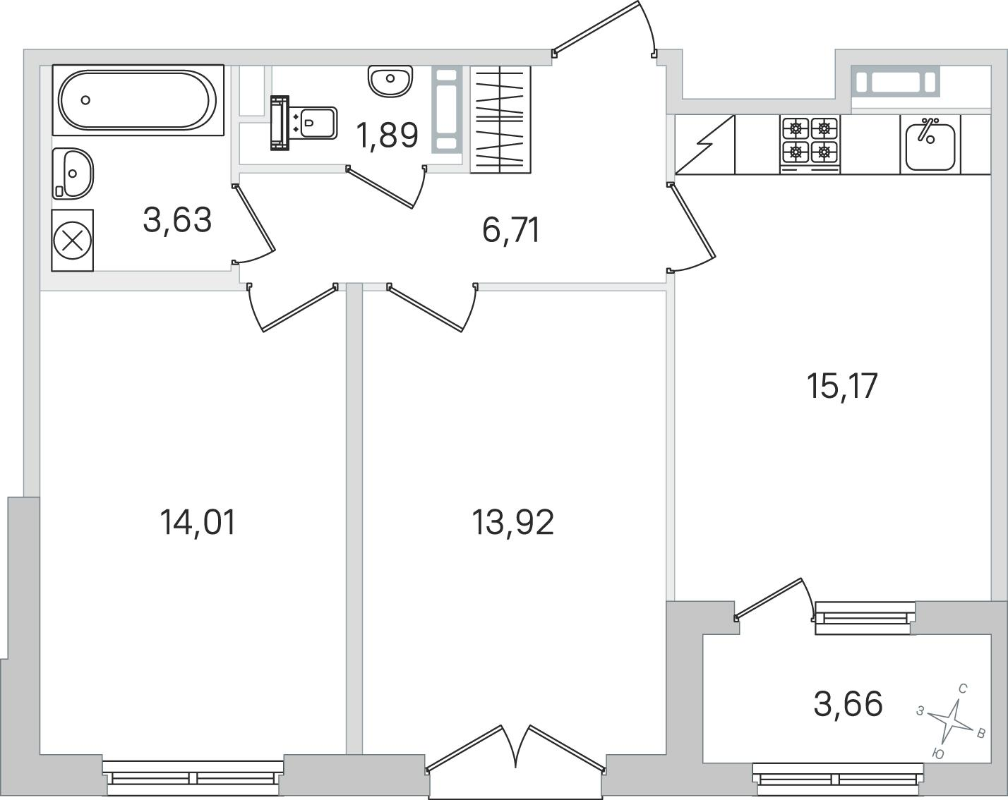 2-комнатная 57 м2 в ЖК Дубровский корпус null этаж 4