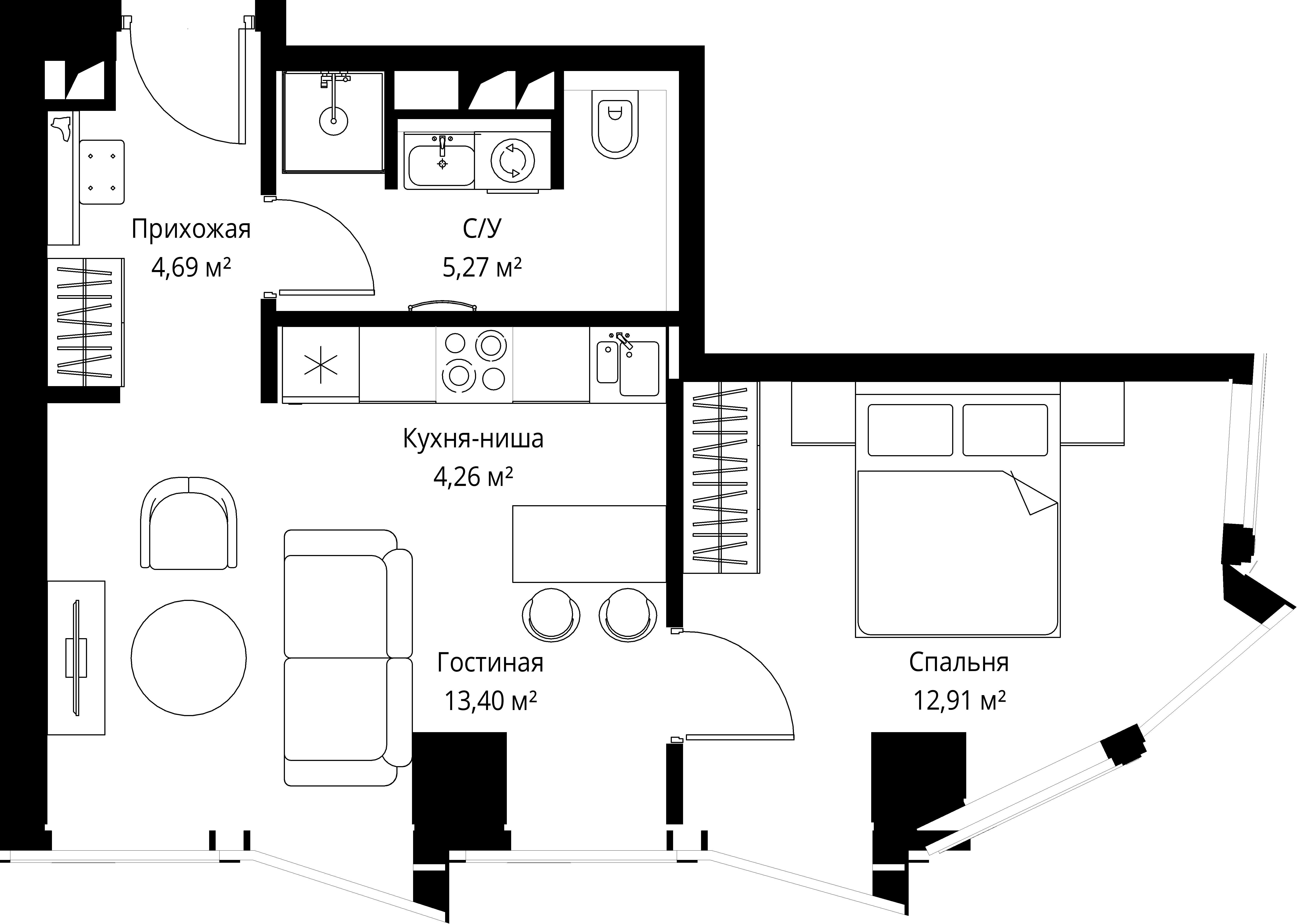 1-комнатная 40 м2 в ЖК Famous корпус null этаж 2