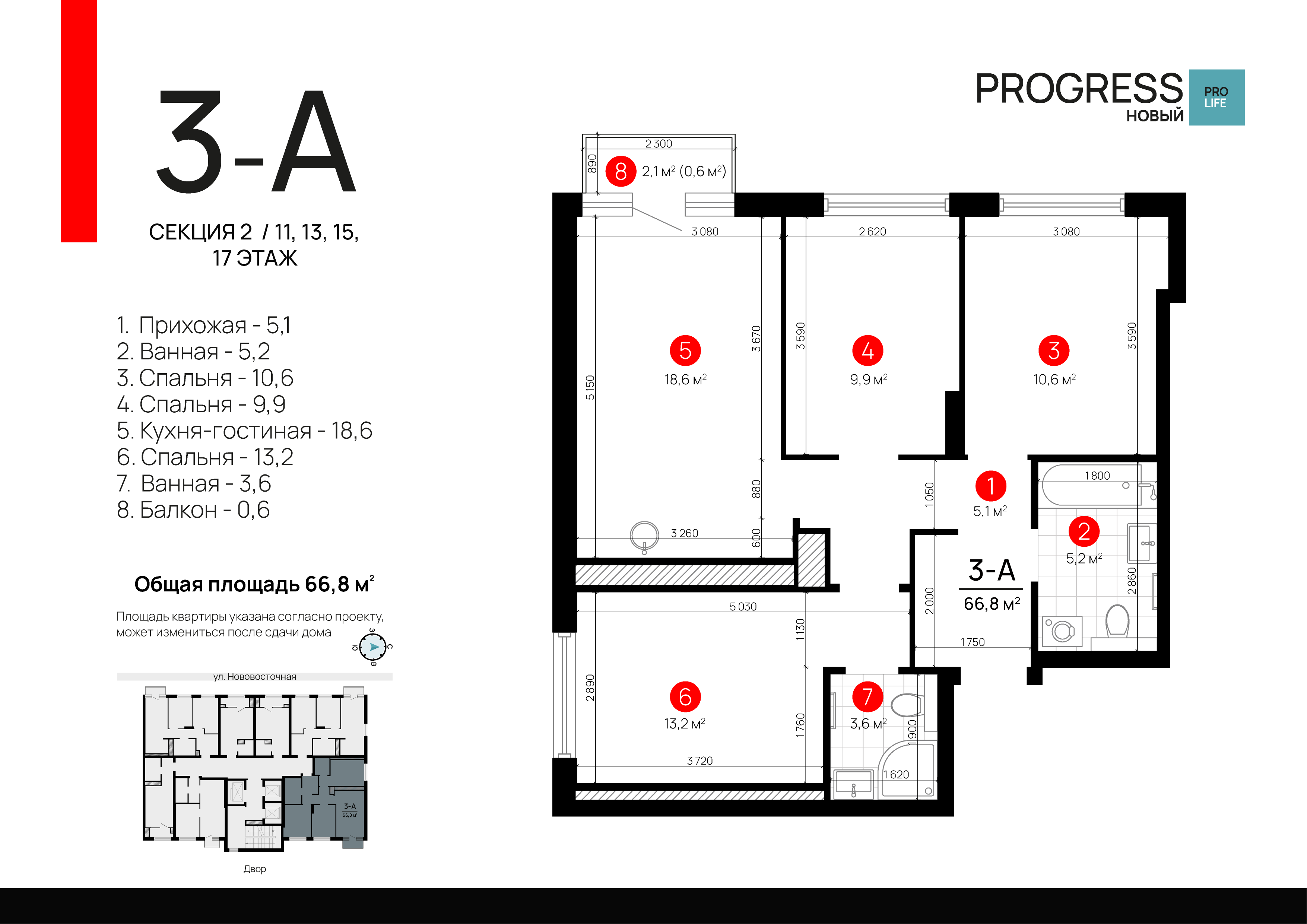 3-комнатная 65 м2 в ЖК Progress Новый корпус null этаж 13