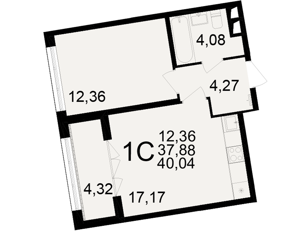 1-комнатная 37 м2 в ЖК Вместе корпус null этаж 15