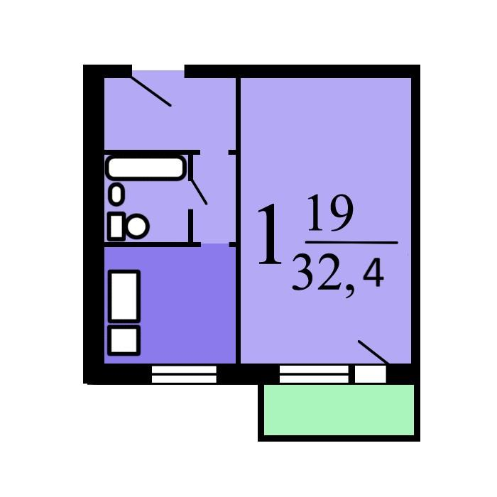 1-комнатная 32.4 м2 в ЖК undefined корпус null этаж 3