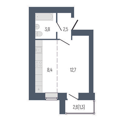 Студия 30 м2 в ЖК Философия Идеалистов на Первомайском корпус null этаж 2