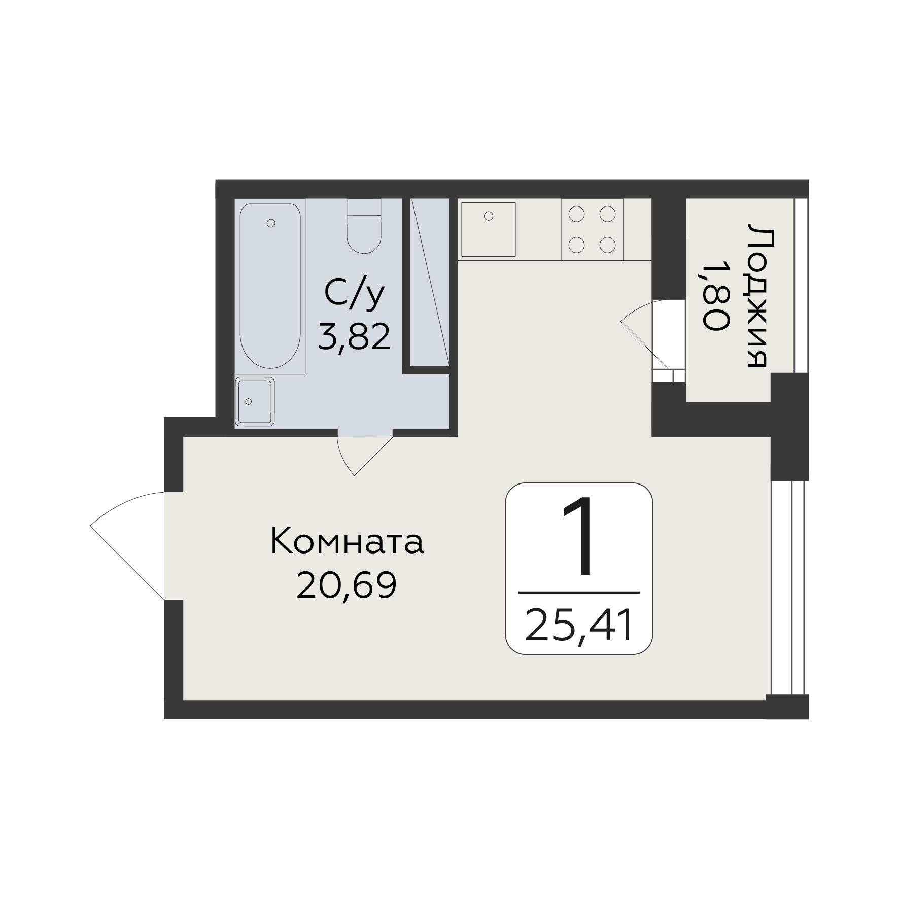 1-комнатная 25 м2 в ЖК Люмен корпус null этаж 12