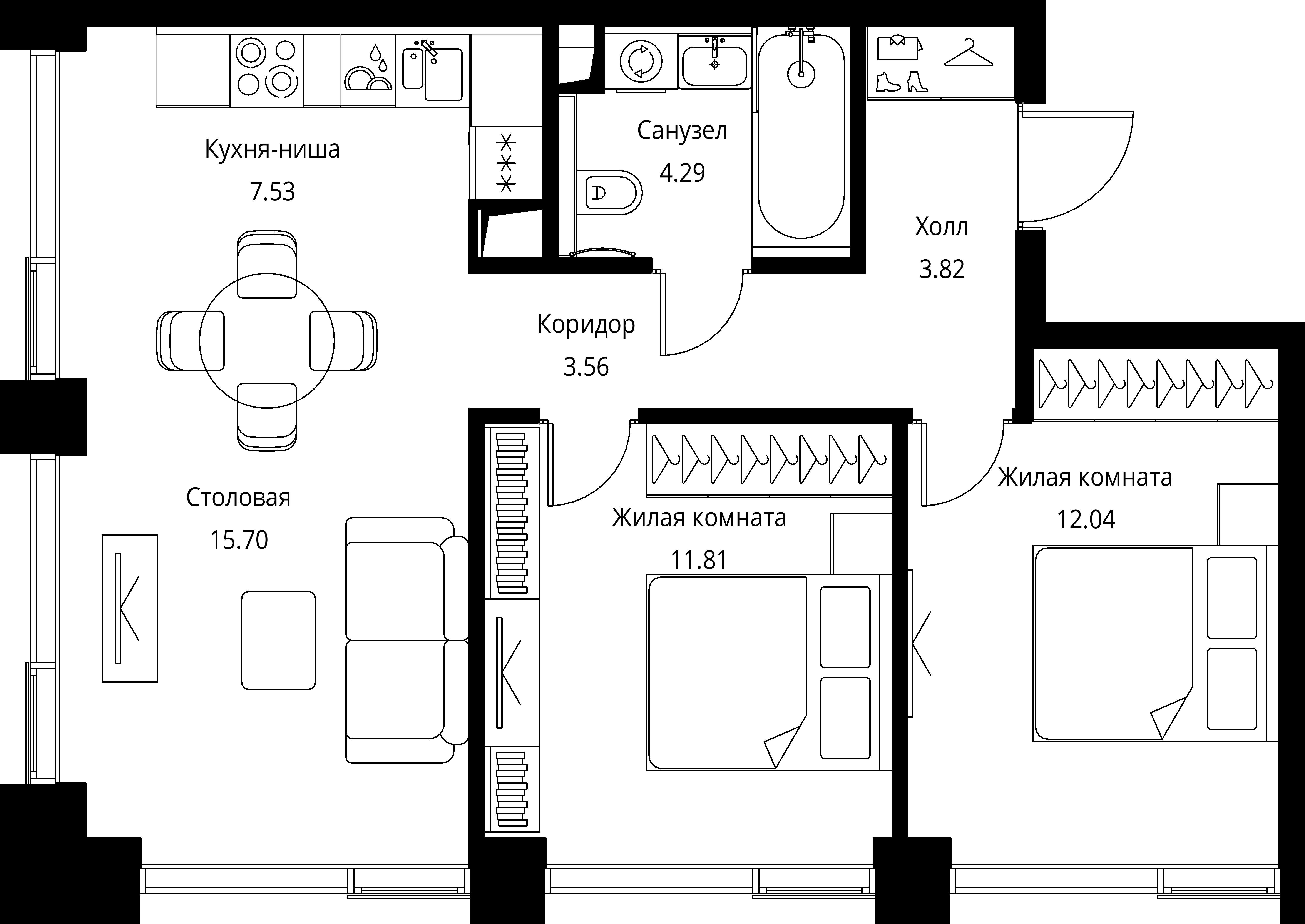 2-комнатная 58 м2 в ЖК CITY BAY корпус null этаж 15