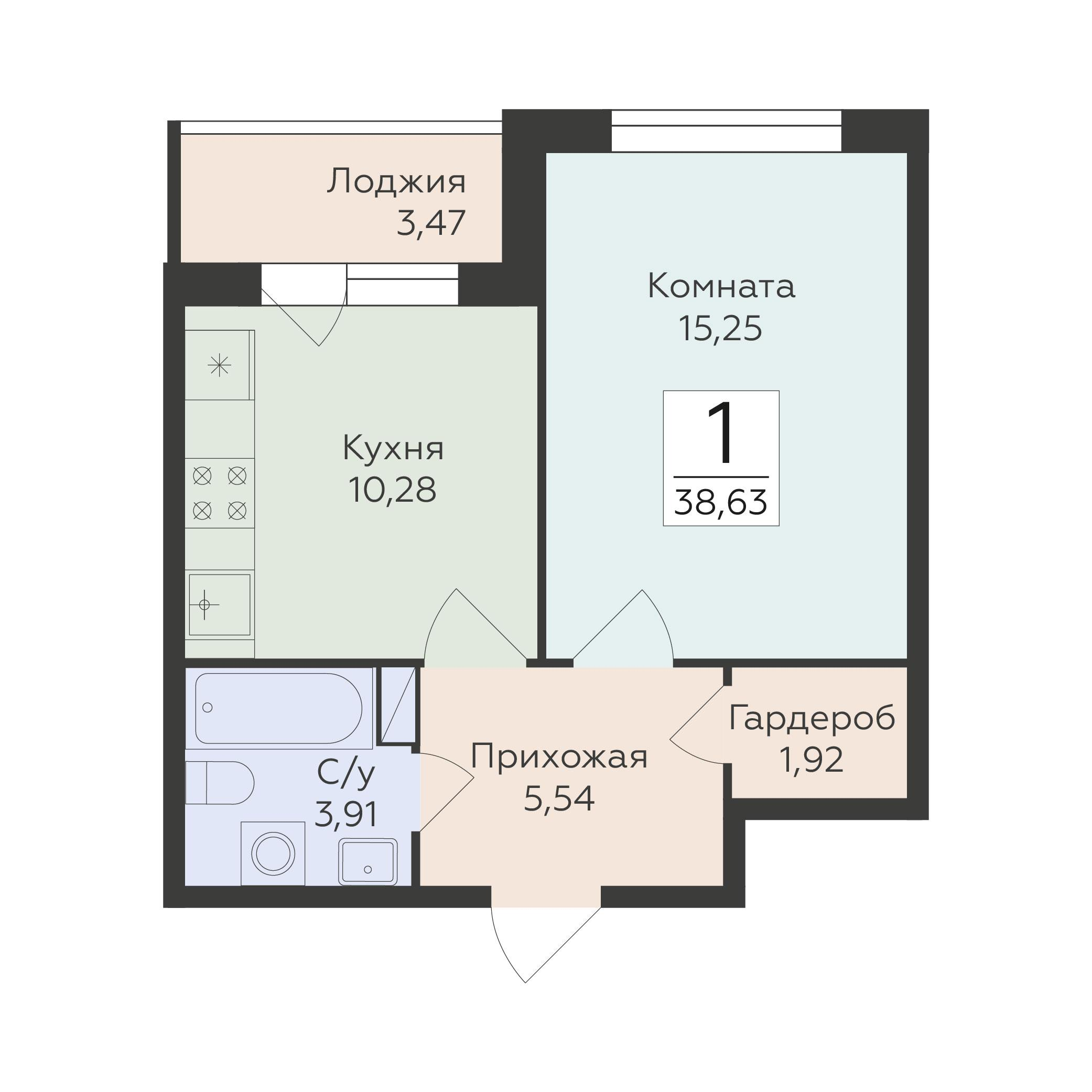 1-комнатная 38 м2 в ЖК Романовский корпус null этаж 13