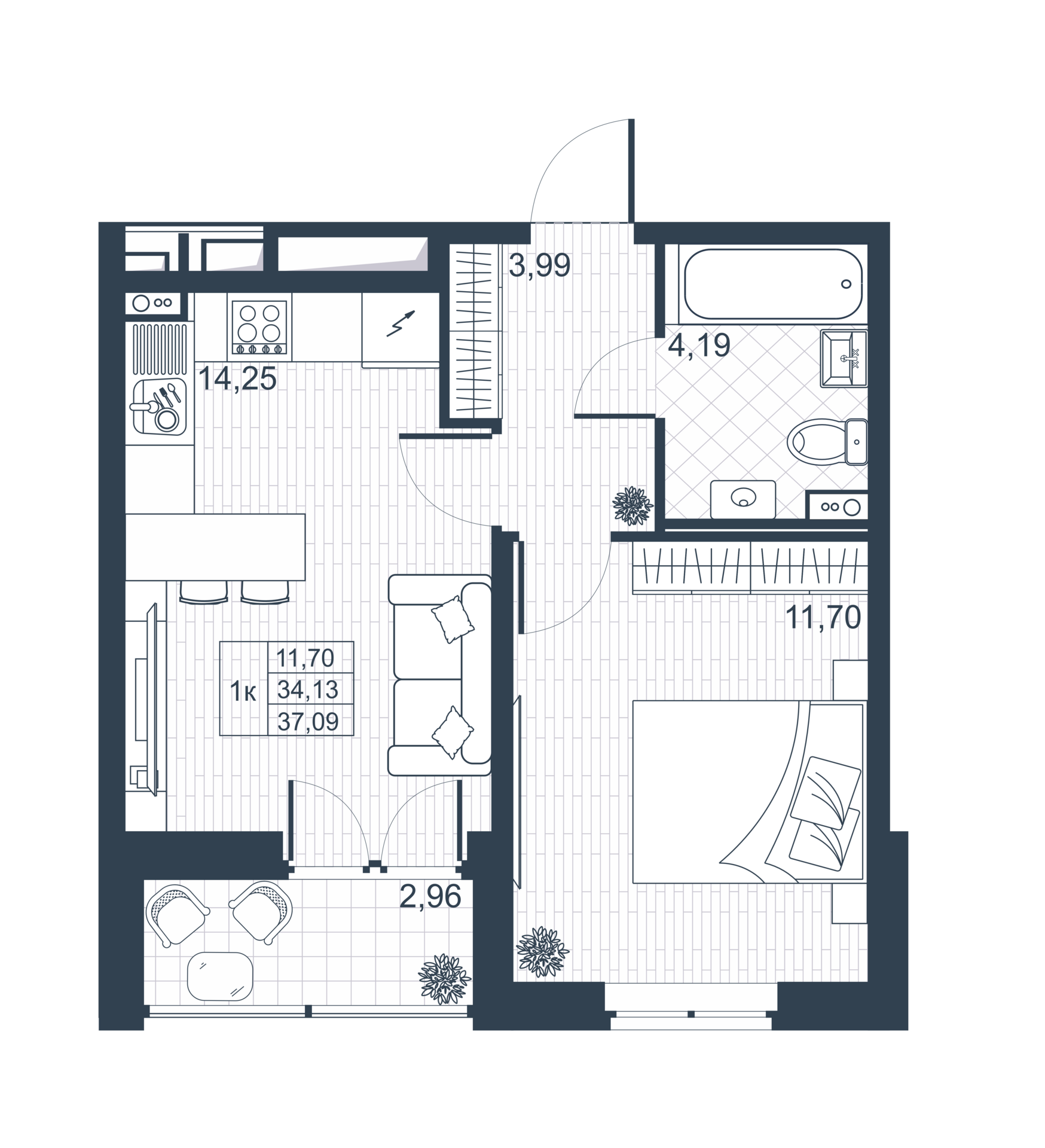 1-комнатная 33 м2 в ЖК Ново-Антропшино корпус null этаж 1