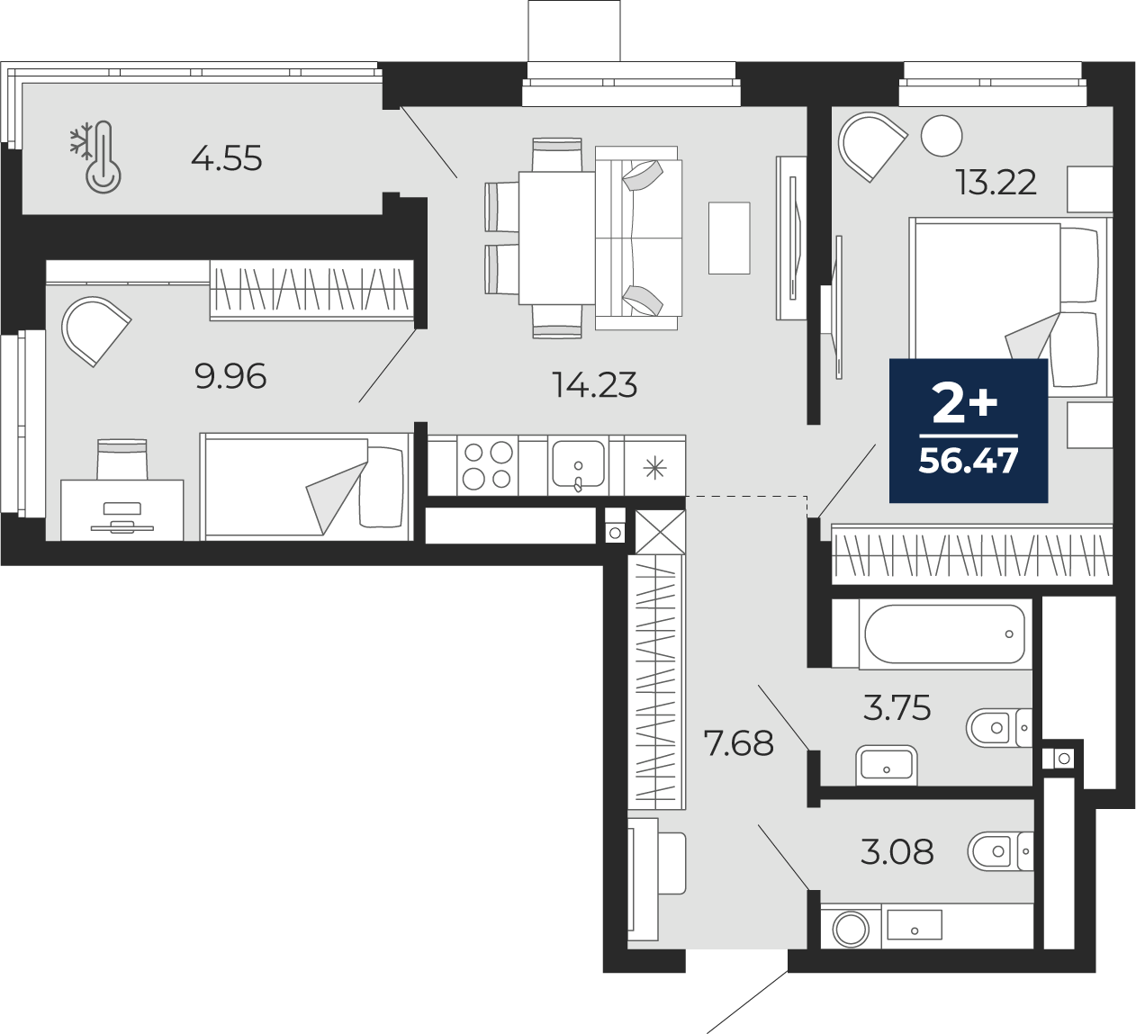 2-комнатная 51 м2 в ЖК Мириады корпус null этаж 8