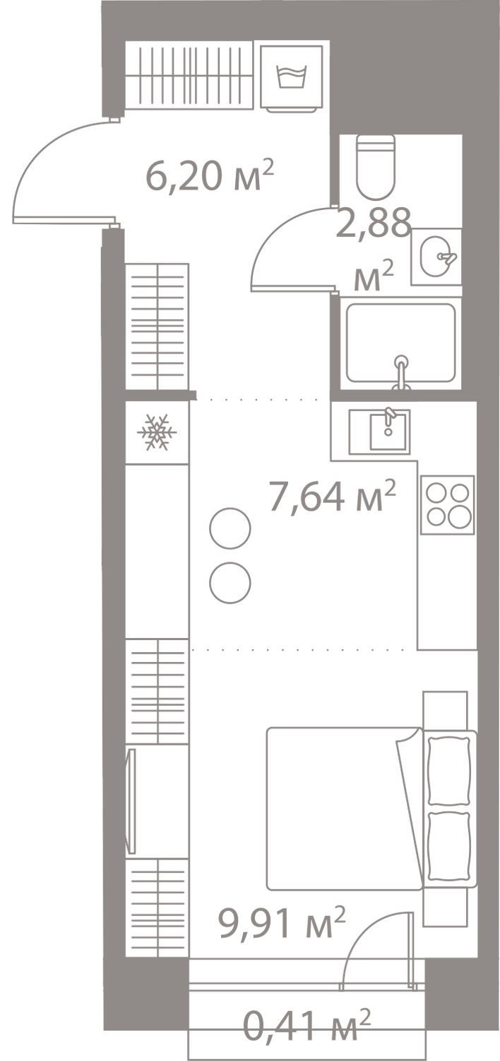 Студия 27 м2 в ЖК ЛАЙФ-Варшавская корпус null этаж 14