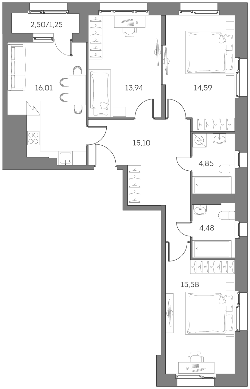 Студия 85 м2 в ЖК Аквилон Бисайд 2.0 корпус null этаж 8
