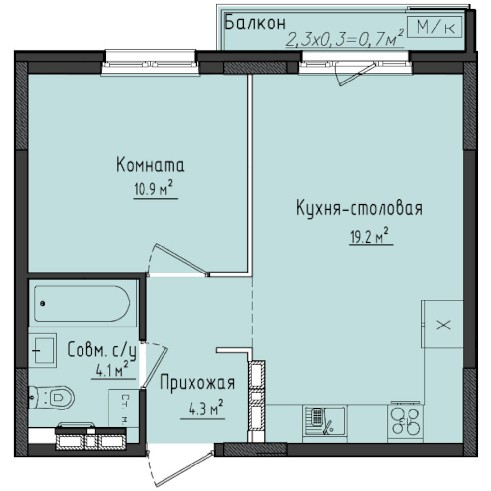 1-комнатная 39 м2 в ЖК Город оружейников корпус null этаж 2
