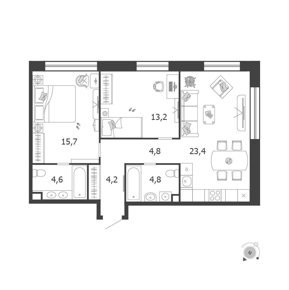 2-комнатная 70 м2 в ЖК Shagal корпус null этаж 19