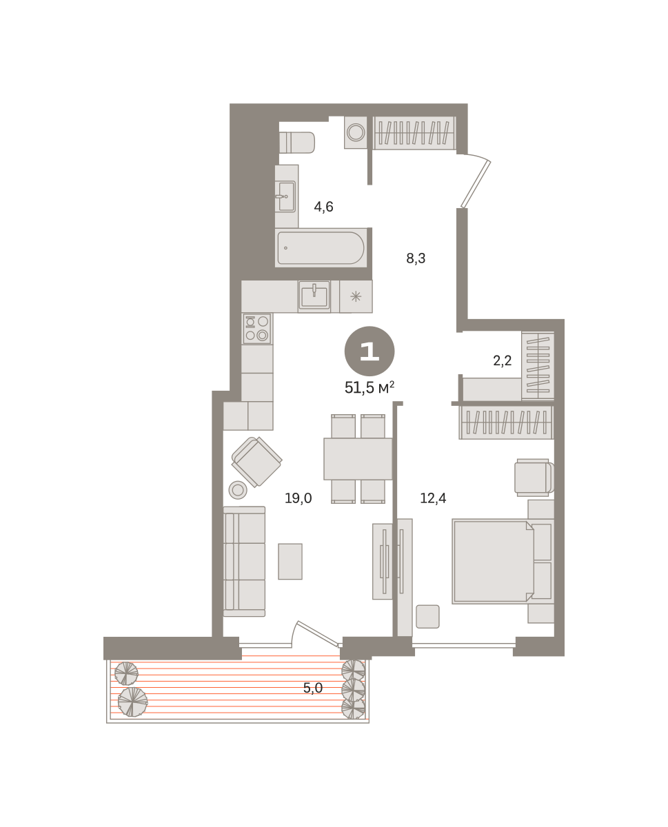 1-комнатная 51 м2 в ЖК Квартал Герцена корпус null этаж 3