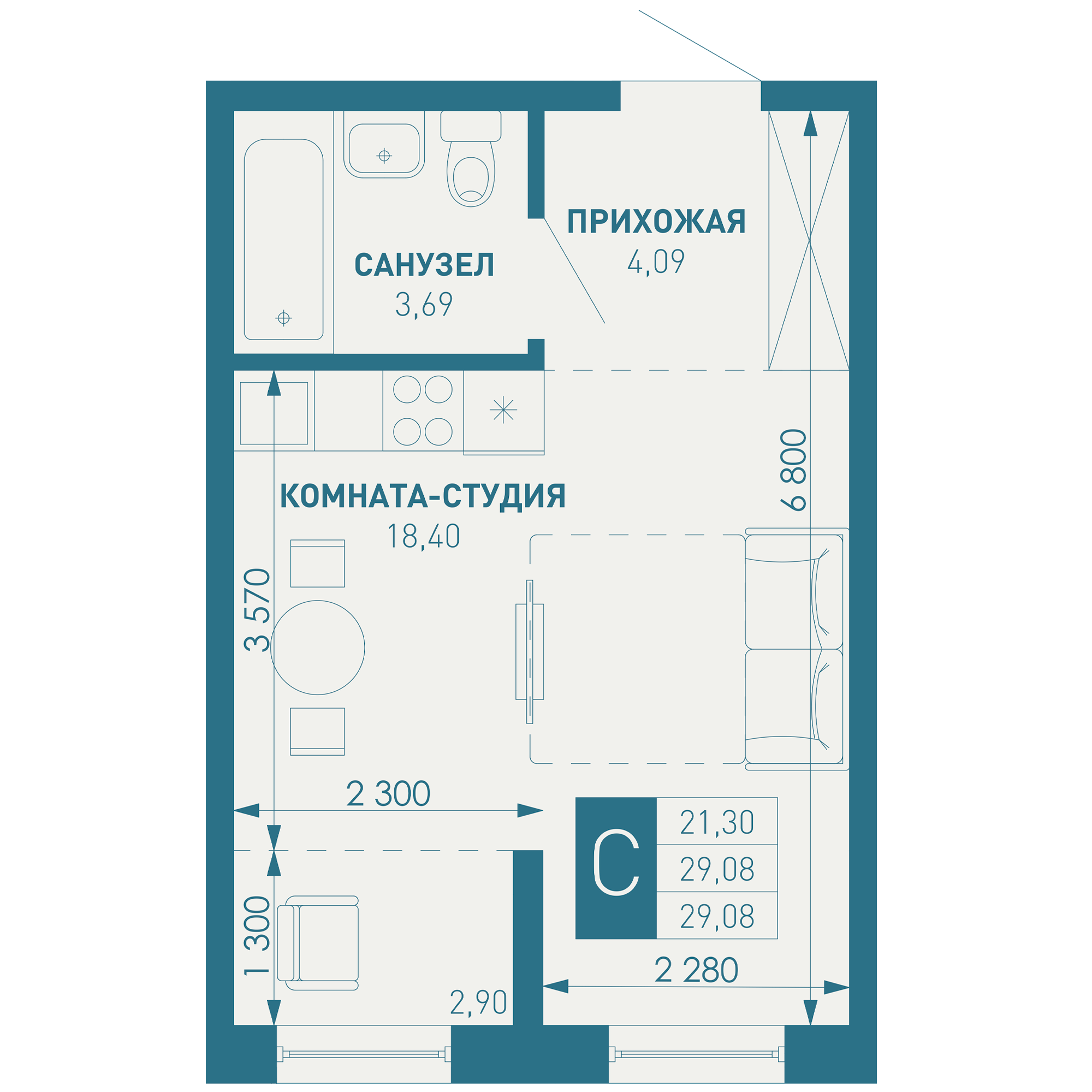 Студия 30 м2 в ЖК ИНАЧЕ в Молодежном корпус null этаж 15