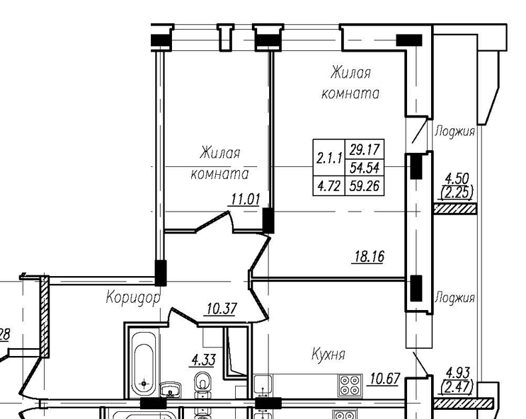 2-комнатная 59 м2 в ЖК Николаевский парк корпус null этаж 8