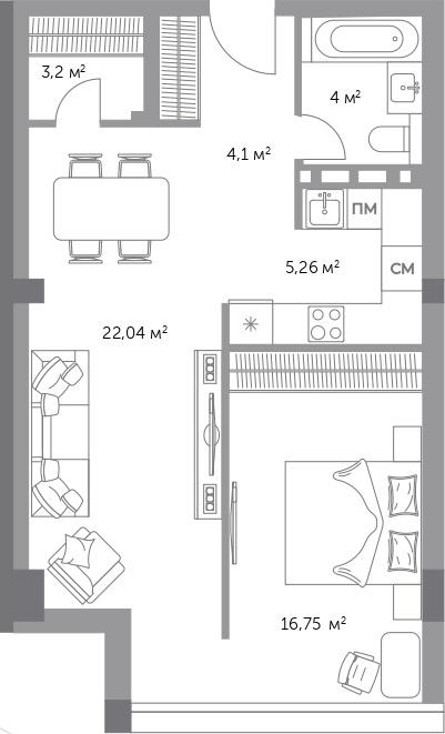 2-комнатная 55 м2 в ЖК Фьорд корпус null этаж 10