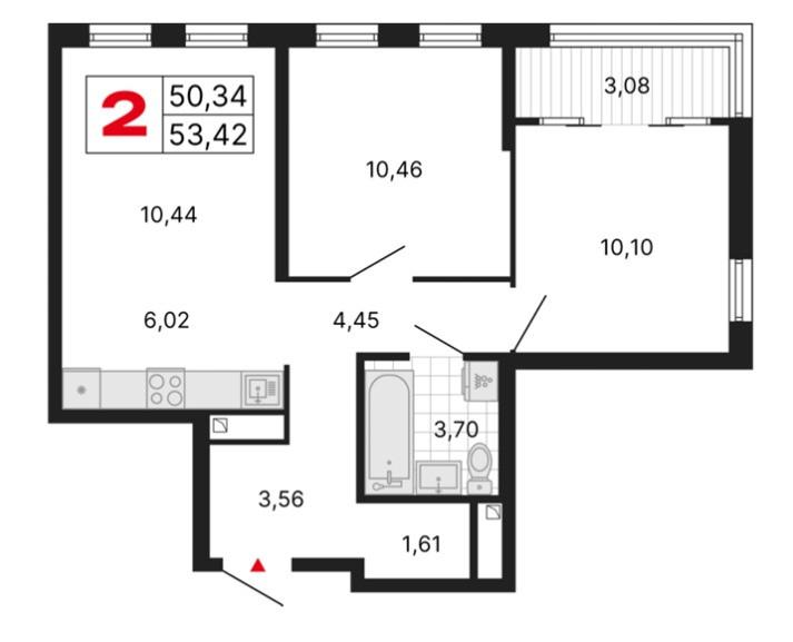2-комнатная 58.9 м2 в ЖК undefined корпус null этаж 15