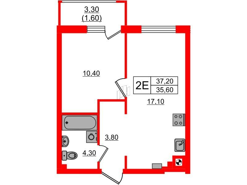 1-комнатная 37 м2 в ЖК River Park-2 корпус null этаж 1