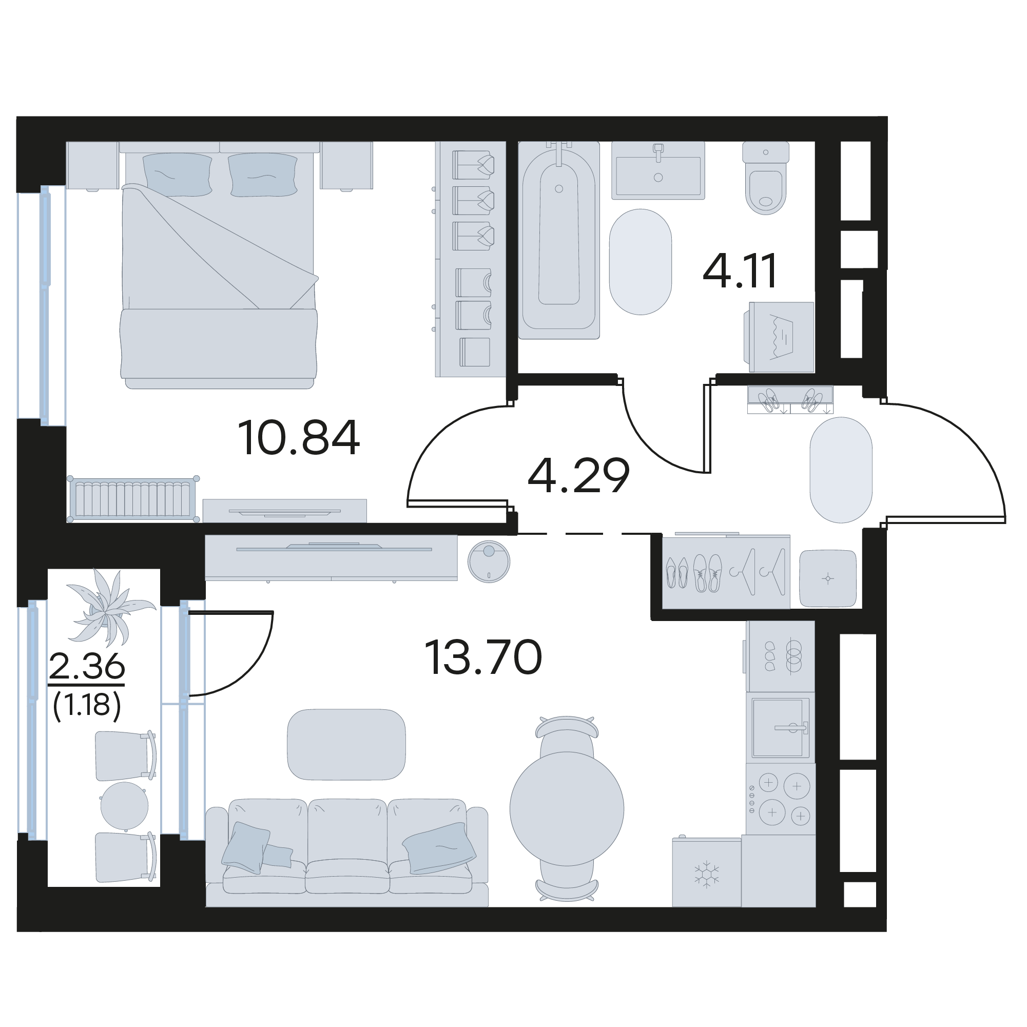 1-комнатная 34 м2 в ЖК Октябрьский корпус null этаж 11