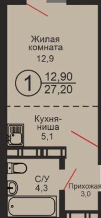 Студия 29 м2 в ЖК undefined корпус null этаж 11