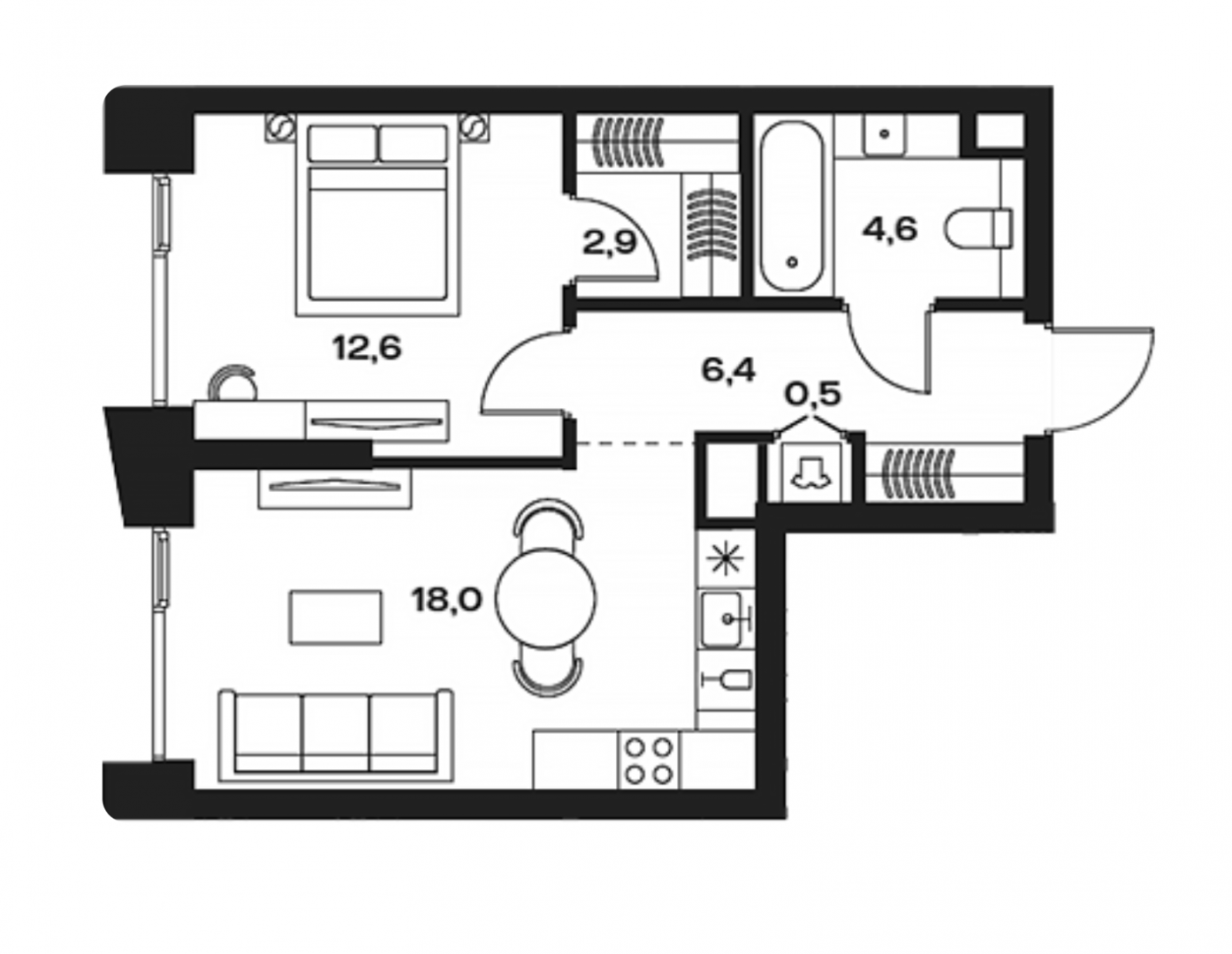 1-комнатная 45 м2 в ЖК undefined корпус null этаж 5
