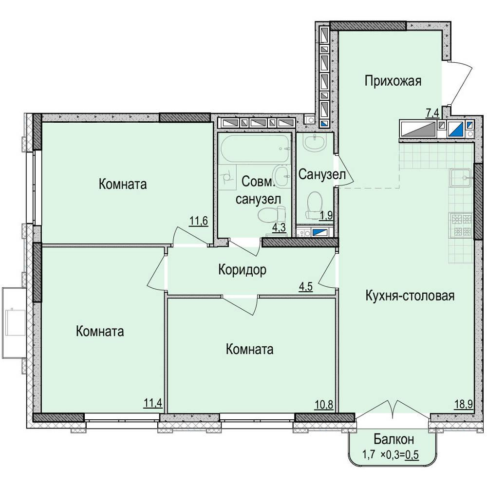 3-комнатная 71 м2 в ЖК Невский корпус null этаж 6