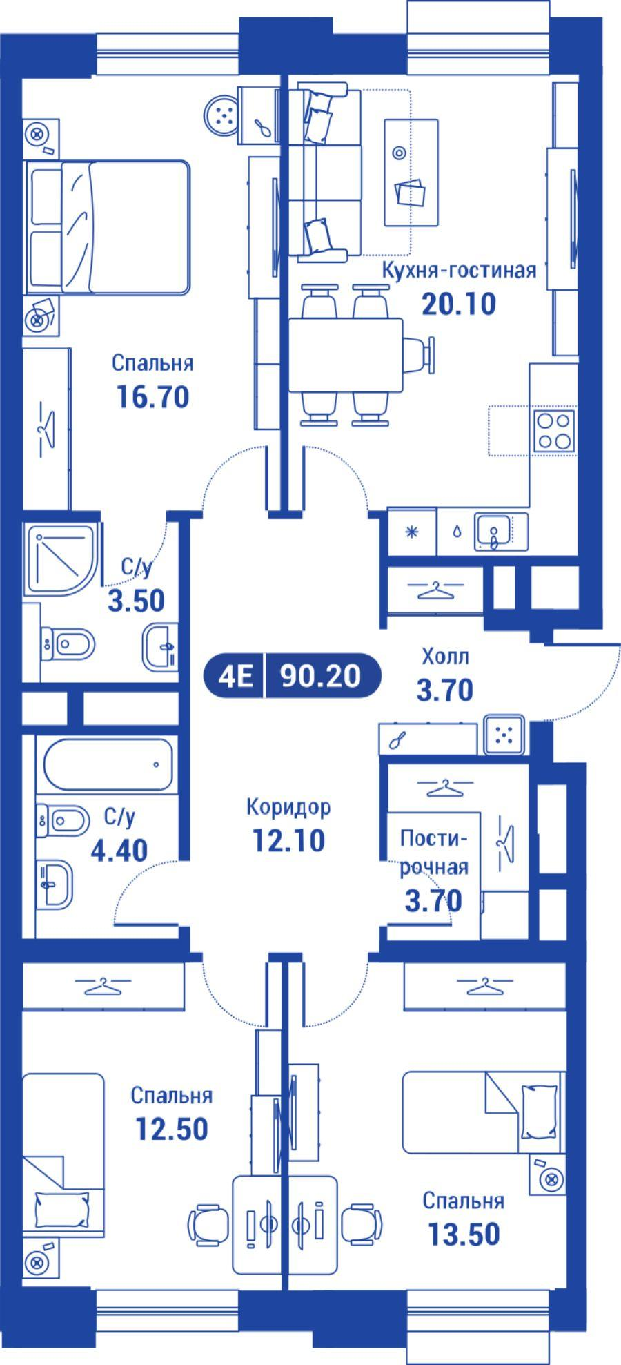 4-комнатная 88 м2 в ЖК iLove корпус null этаж 6