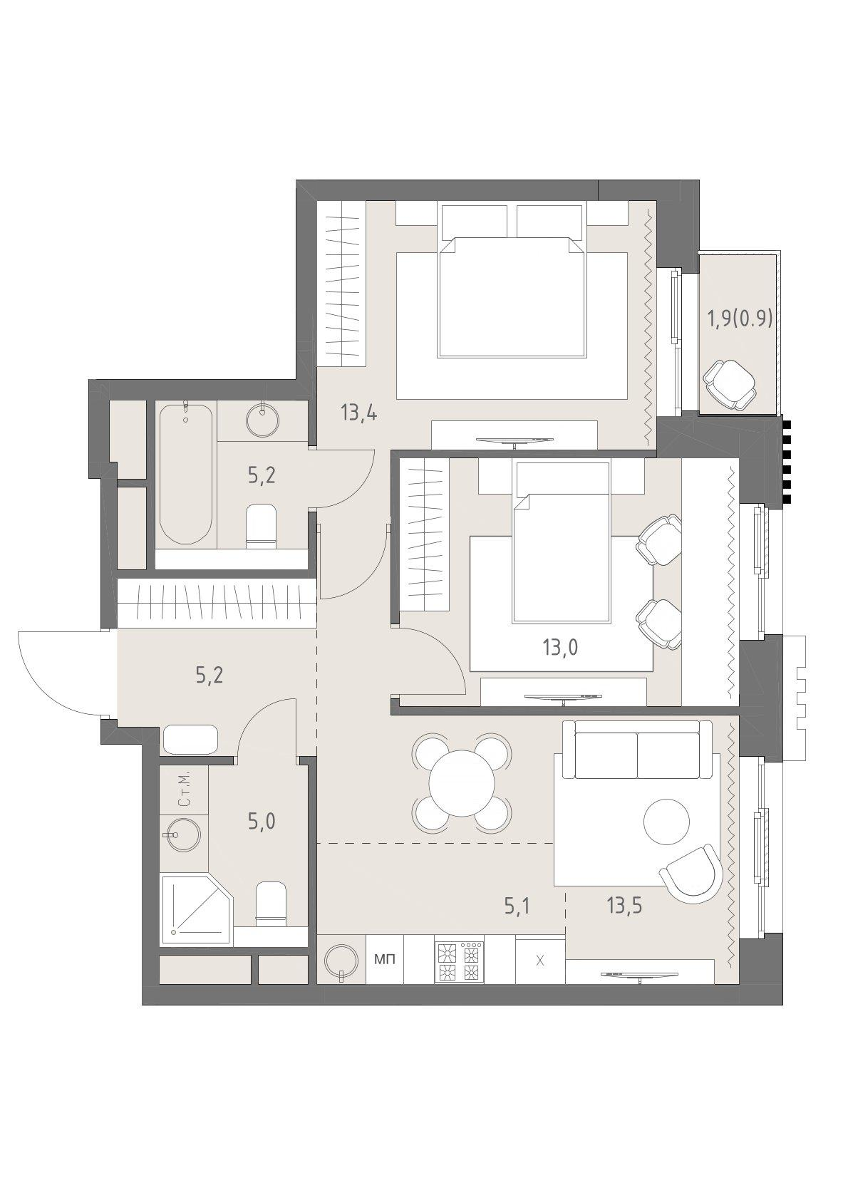 3-комнатная 61 м2 в ЖК Родина парк корпус null этаж 15