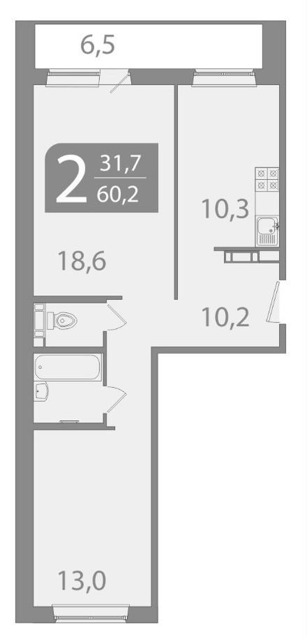 2-комнатная 60.2 м2 в ЖК undefined корпус null этаж 5