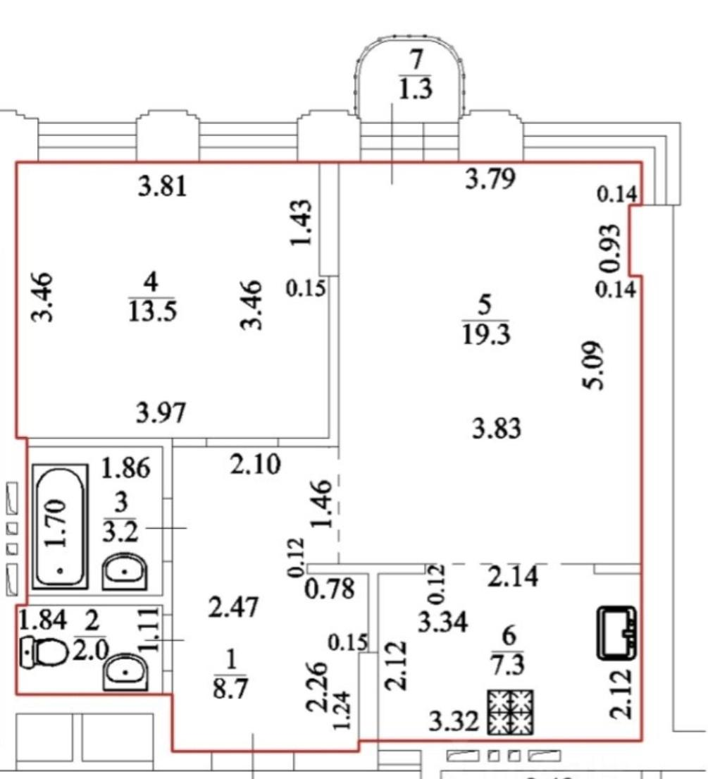 2-комнатная 54 м2 в ЖК undefined корпус null этаж 8
