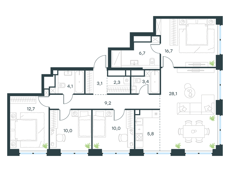 5-комнатная 112 м2 в ЖК Level Звенигородская корпус null этаж 35