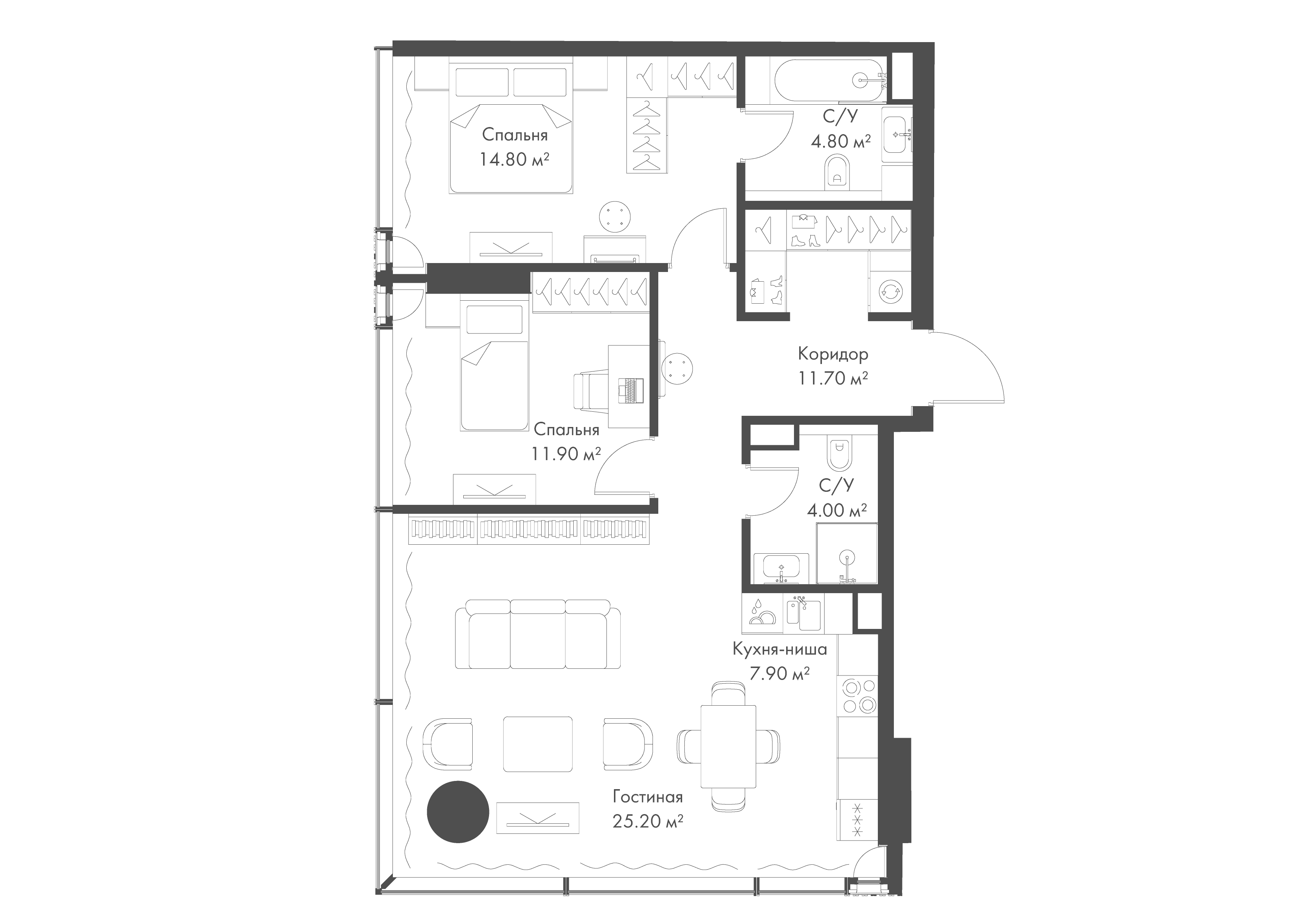 2-комнатная 80 м2 в ЖК СЛАВА корпус null этаж 15