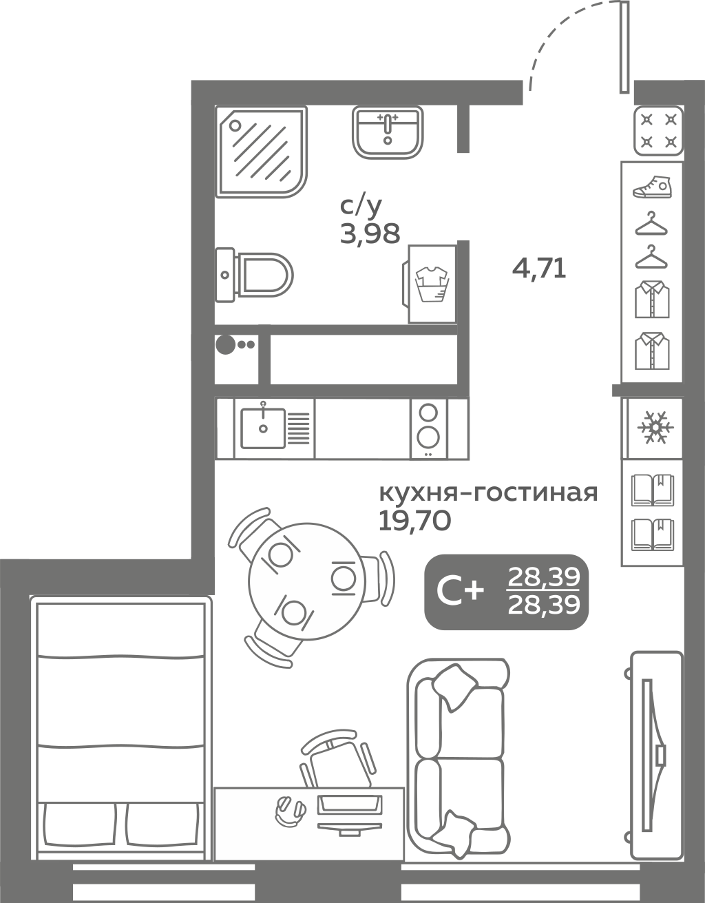 Студия 28 м2 в ЖК Меридиан Слобода корпус null этаж 15