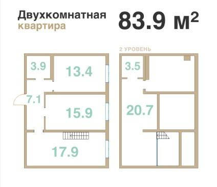 2-комнатная 83.9 м2 в ЖК undefined корпус null этаж 7
