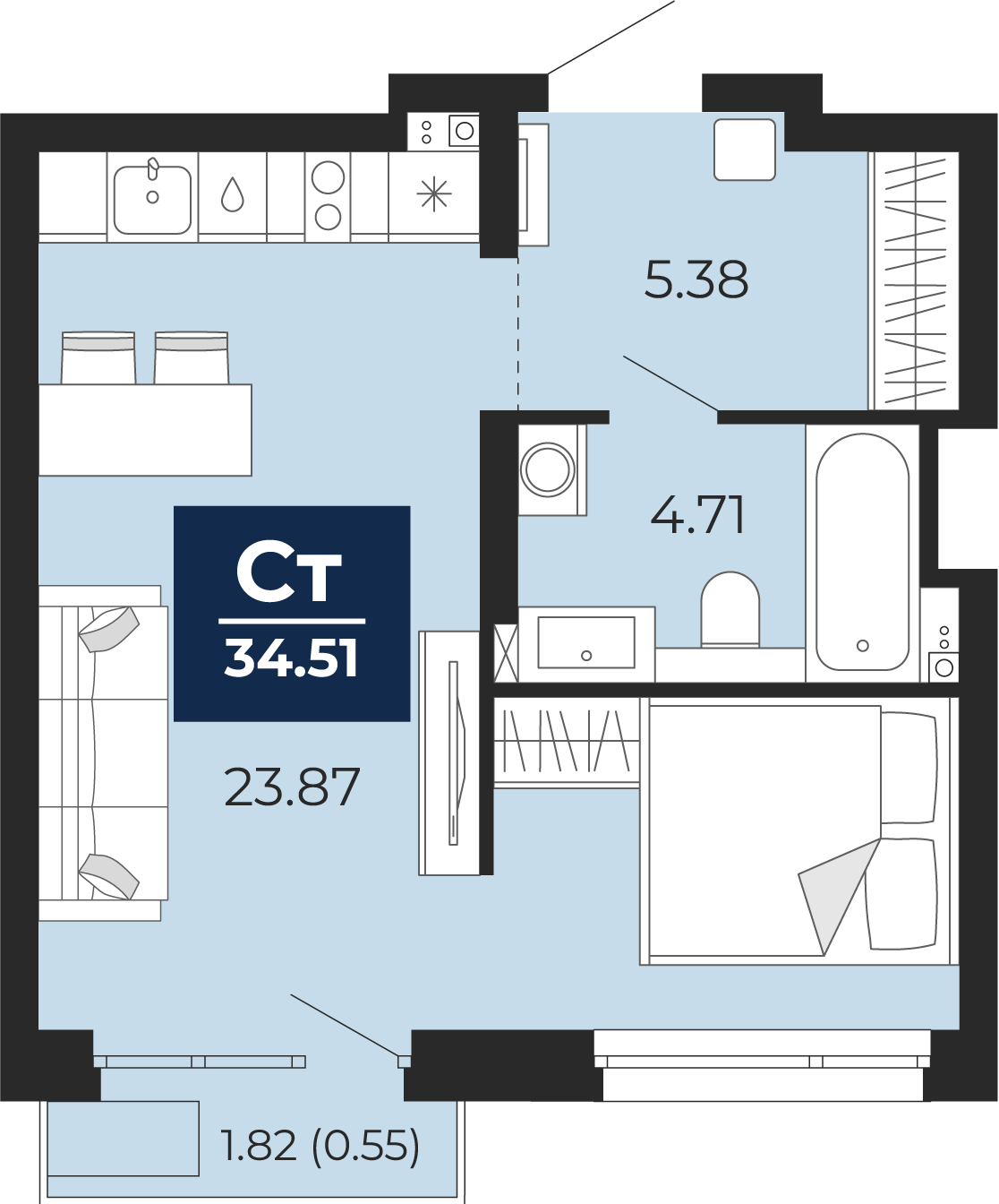 Студия 33 м2 в ЖК Прео корпус null этаж 11