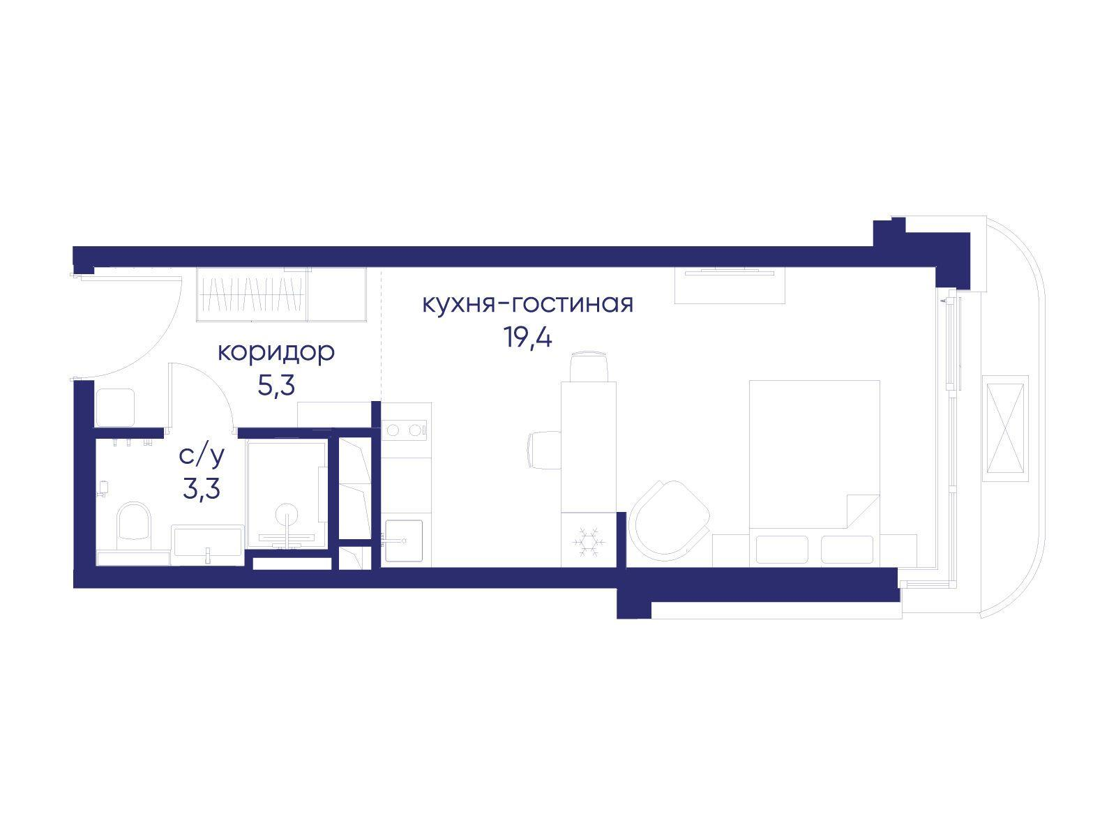 Студия 28 м2 в ЖК Остров корпус null этаж 6