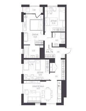 3-комнатная 81.3 м2 в ЖК undefined корпус null этаж 1