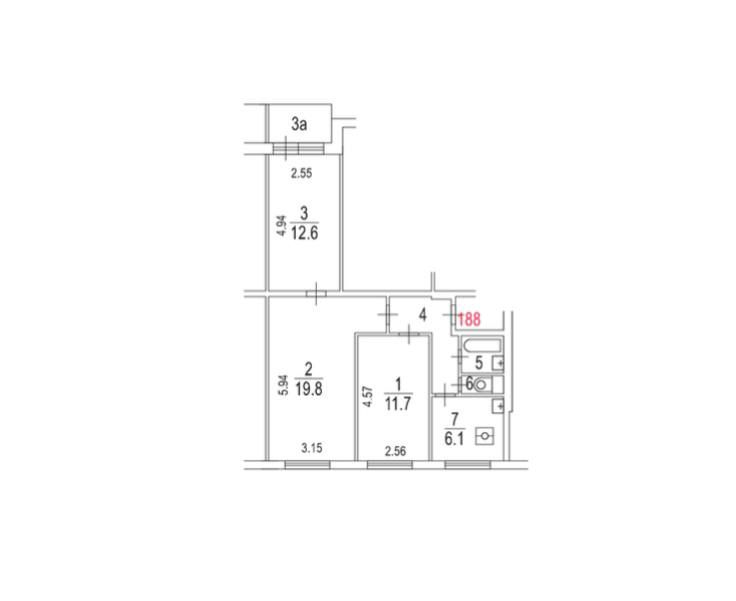 3-комнатная 58.3 м2 в ЖК undefined корпус null этаж 3
