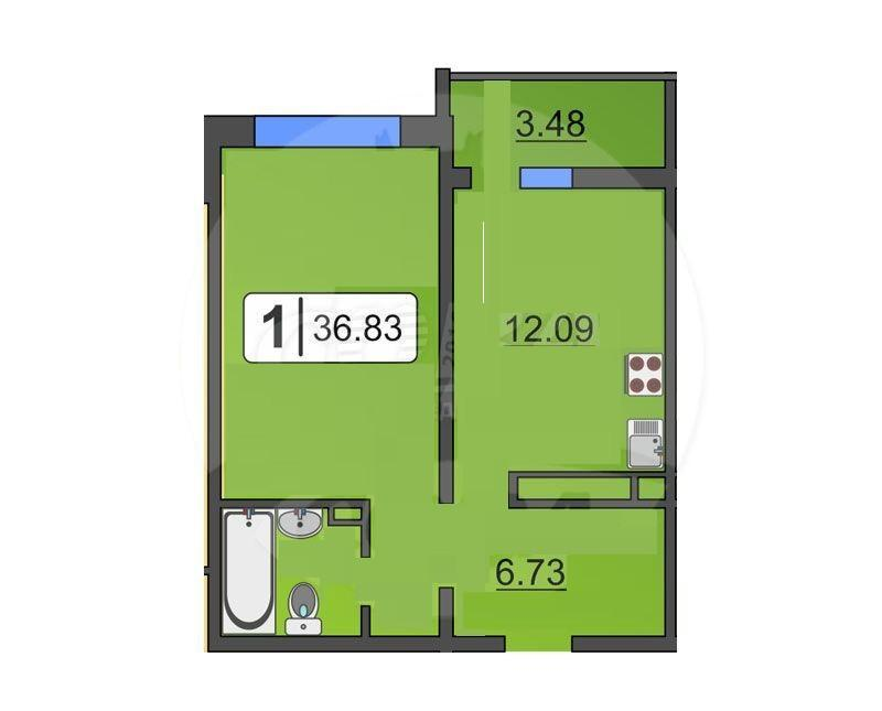 1-комнатная 36.6 м2 в ЖК undefined корпус null этаж 16