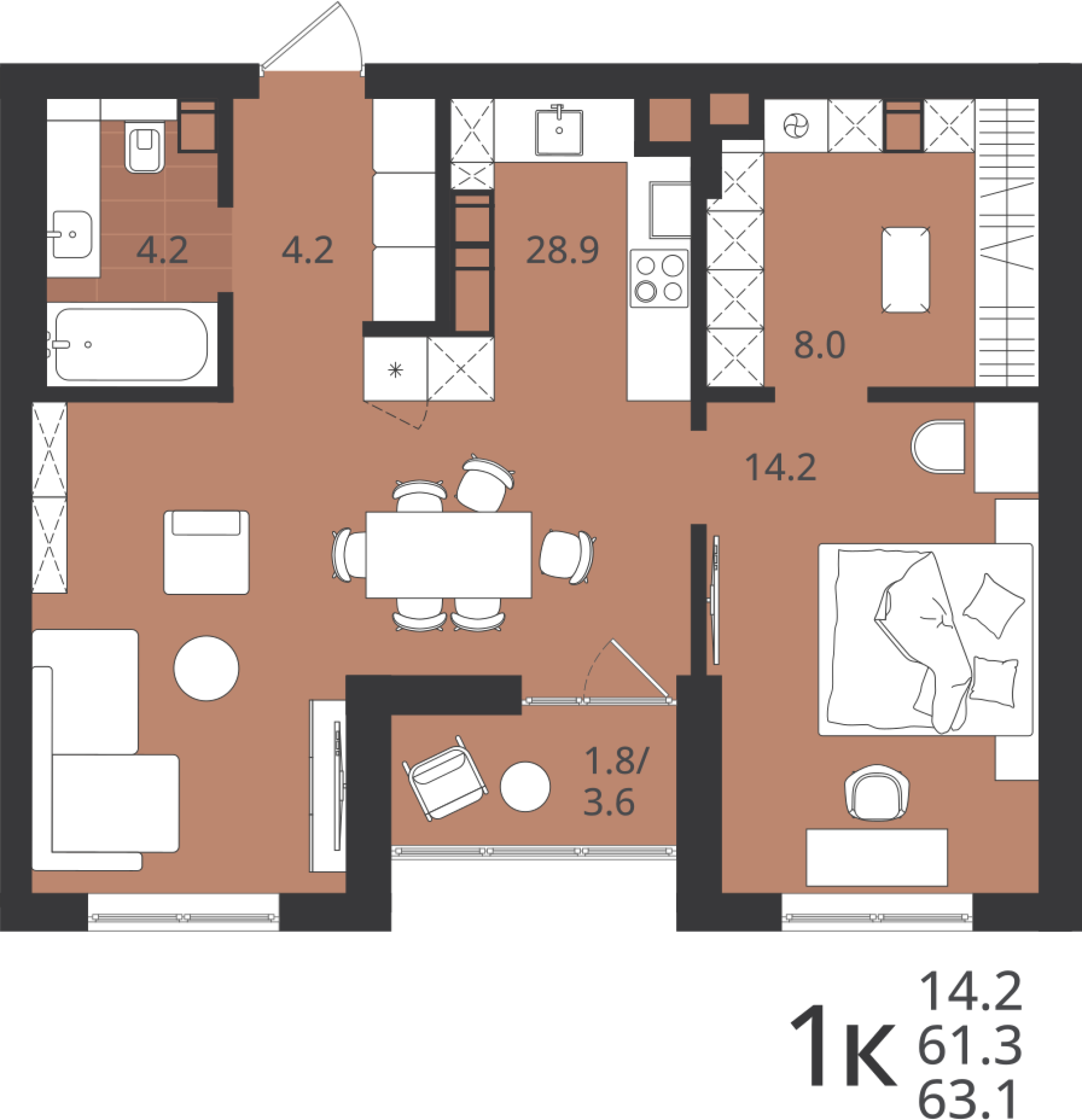 1-комнатная 61 м2 в ЖК Луччи корпус null этаж 9