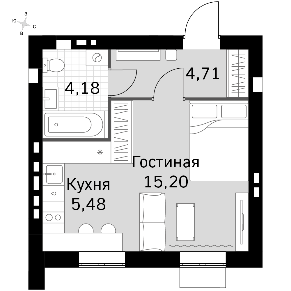 1-комнатная 29 м2 в ЖК Жаворонки Клаб корпус null этаж 4